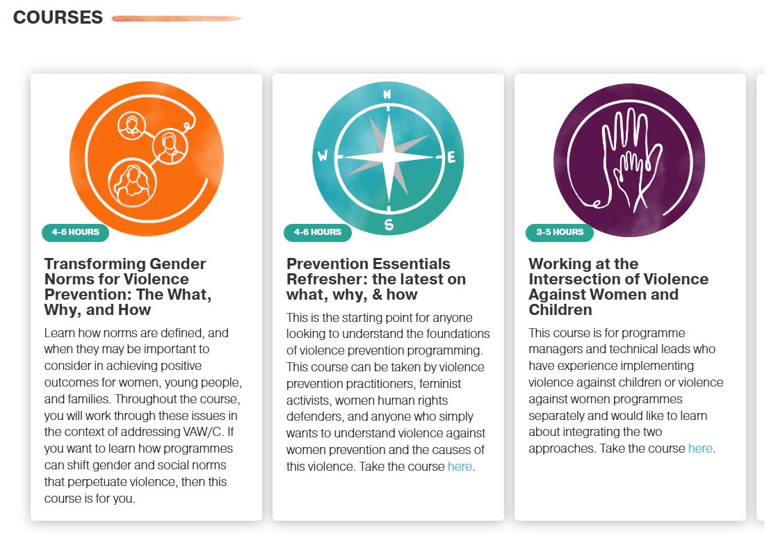 Prevention Collaborative: Self paced gender courses website screenshot